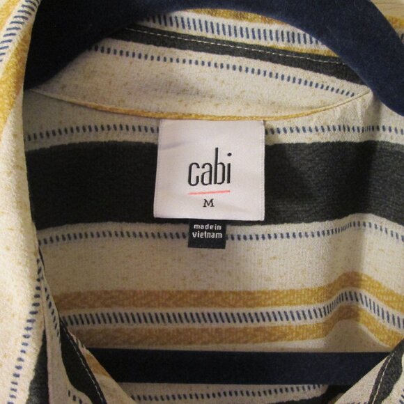 CAbi BOLD STRIPED CROPPED BLOUSE SHEER SIZE MEDIUM - Picture 2 of 5